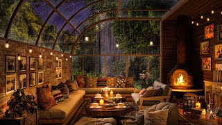 🌧 Rainy Night Forest at Cozy Coffee Shop - Smooth Jazz with Rain Sounds For Relax, Study and Sleep