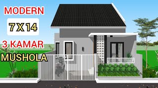 Desain Rumah Minimalis 7x14 Meter - 3 Kamar Tidur dan Musholla