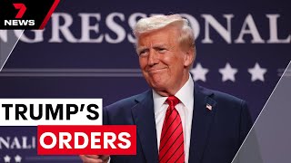 Trump goes all in on tariffs and Gaza deportation threats | 7NEWS