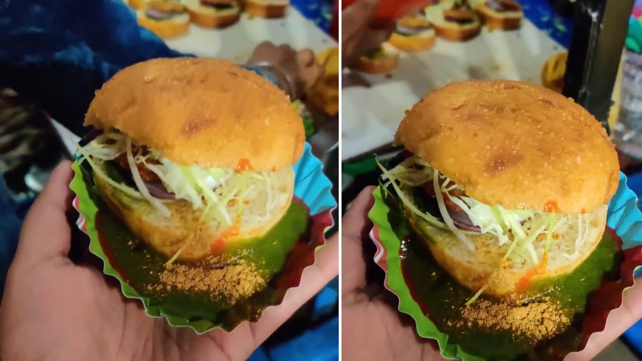 Gupta Ji Paneer Burger Delhi Rs-10/- | Desi Style | Bun Fried Burger ...