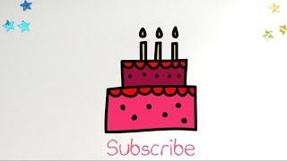 How to draw a BIRTHDAY CAKE - Easy Drawing Tutorial for Kids Toddlers Preschoolers