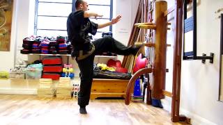 Wing Chun Wooden Jong Kicking Form by Kamil - 2nd black belt grading at SAS Martial Arts in London