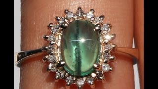 RARE 14K TRAPICHE EMERALD DIAMOND RING WITH CATS EYE