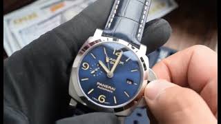 362【沛納海pam01033騷藍gmt兩地時】洽詢敲賴：Twwatch99 頂級版 藍寶石鏡面 深邃放射纹藍色表盘 超级夜光 復刻原廠p9011自動機械機芯 深藍色鱷魚皮錶帶 錶徑44mm 1