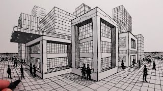 How to Draw a City using Two-Point Perspective: Pen Drawing