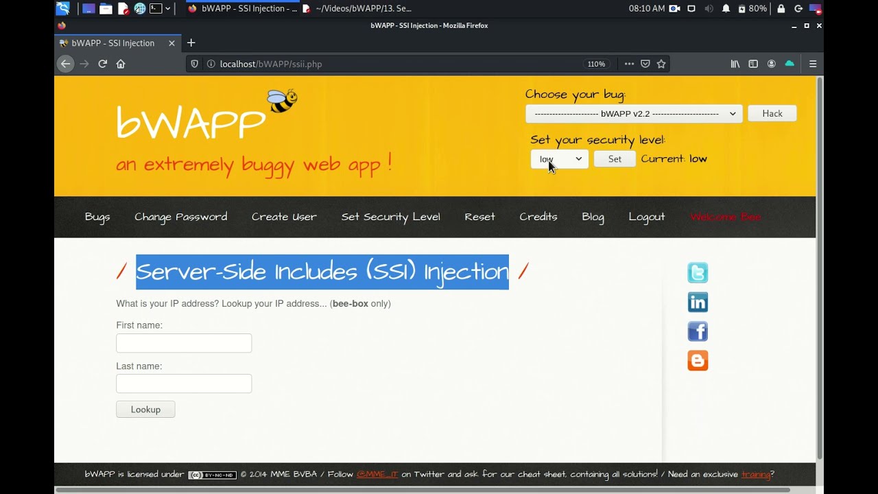 Server Side Includes Ssi Injection Low Security Level Youtube