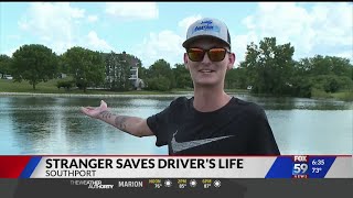 Stranger saves driver's life after man crashes into Southport pond