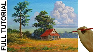 Acrylic Landscape Painting TUTORIAL / House in the Meadow / JMLisondra
