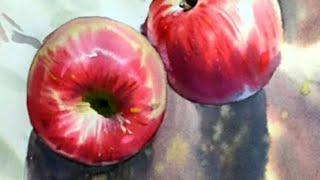 사과 수채화 ,watercolor painting,수채화,정물수채화