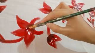 ১ টা তুলি দিয়েই সম্পুর্ণ একটা শাড়ি করলাম।।Hand paint sharee tutorial..