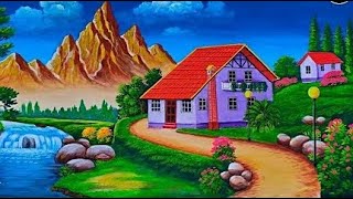 beautiful nature scenery painting/village  scenery painting/ drawing of nature /Acrylic Painting