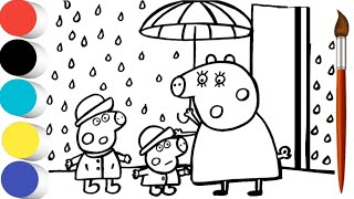 Peppa Pig , George Pig And Mommy Pig In the Rain  Drawing and Coloring For kids ll Drawing for kids
