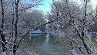 Ice flowing on frozen river