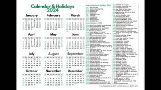2024 Calendar and National Holiday Dates (Free Printable)