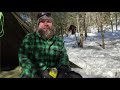 a mountain bushwhacking winter camping adventure polish lavvu by the fire