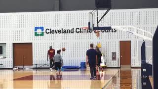 LeBron James, Dwyane Wade and Isaiah Thomas work together after practice