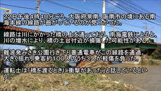 南海本線 男里川橋梁 線路陥没 樽井駅 ～ 尾崎駅間 台風21号の影響で 平成29年10月22日