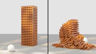 Over 1000+ Keva Plank Tower Destruction and Demolition | Blender + Bullet Physics Simulation