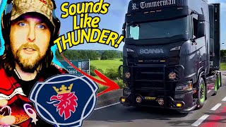 American Reacts to Scania V8 Open Pipe Sound