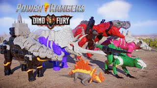 Power Rangers Dino Fury Zords: Weaponize T Rex Champion Zord, Tiger Claw, Stego Spike, Dimetrodon