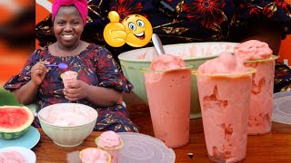 NTA MACHINE, DORE UKO WAKORA ICE CREAM MU RUGO //Perfect Homemade Watermelon Ice Cream Recipe