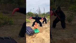 2 Ferocious Gorilla Monsters Attack The Beautiful Brave  Girl