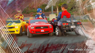 5 Superheroes Power Wheels 12v Battery Power Race and  Demolition Derby!!!