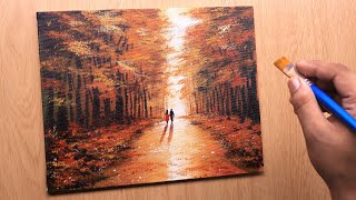 Acrylic Painting of Autumn forest step by step