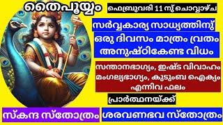 ഇന്ന് ചൊവ്വാഴ്ച തൈപൂയ്യം. ക്ലേശങ്ങൾ എല്ലാം അകറ്റും തൈപ്പൂയ വ്രതവും പ്രാർത്ഥന മന്ത്രങ്ങളും/thaipooyam