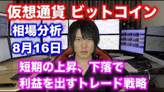 【仮想通貨】ビットコイン8月16日相場分析。短期の上昇、下落で利益を出すトレード戦略。