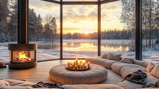 Cozy Winter Evening Ambience: Crackling Fireplace \u0026 Gentle Snow Sounds for Sleep and Stress Relief