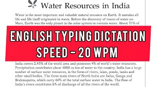 20 wpm || English Typing dictation for beginners || Water Resources In India || KVS, SSC, UPPCL, LDC