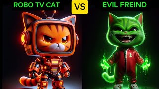 kitty cat Evil friend vs ROBO TV CAT