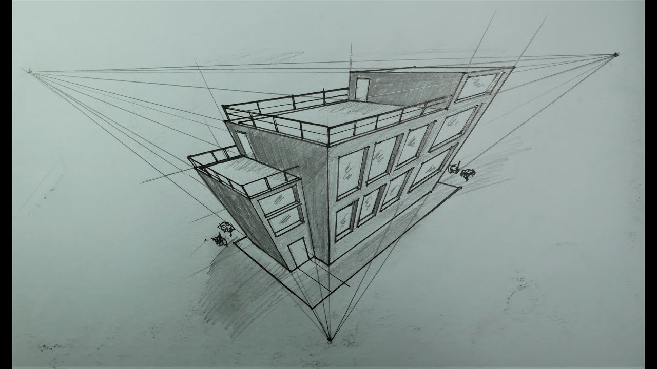 Architecture How To Draw Building In 3 Point Perspective - YouTube