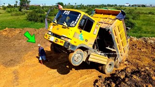 Incredible!! Dump Truck Fly Back Unloading Stuck Deep Heavy Recovery Bulldozer Help Rescue komatsu..