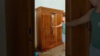 lemari sliding 3 pintu kayu jati