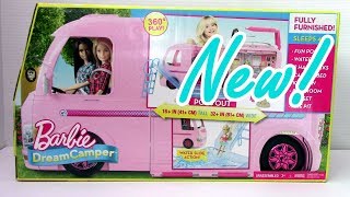 NEW Barbie Dream Camper with Campsite Playset & Pool Water Slide. Barbie and sisters go camping.