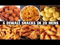 6 Quick & Easy Diwali Snack Recipes in 20 Minutes | 6 Instant Diwali Snacks Recipes