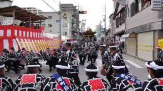 岸和田だんじり祭り試験曳き（平成26年9月12日）堺町　小門・貝源　やり廻し