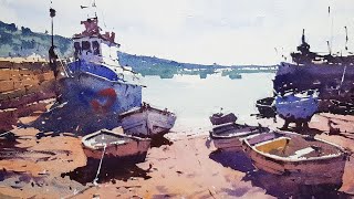 FULL Watercolour Demo - PAINTING LATE AFTERNOON SUN - BOATS ON A BEACH - and contre jour!