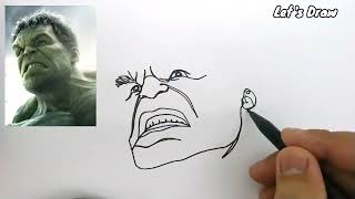 ONE LINE DRAW ! How to draw HULK only with one line .