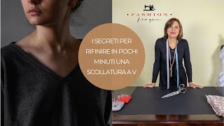 Scollatura a V rifinita con paramontura e perfetta