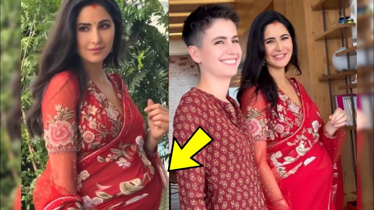 Pregnant Katrina Kaif Flaunting Baby Bump With Sister In Red Saree ...