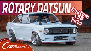 Rotary Datsun 1200! Custom build sideways under power with a turbo 13B rotary co