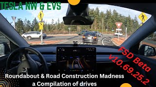 Roundabout & Road Construction Madness! Tesla FSD beta v10.69.25.2 in Whatcom & Skagit County, WA