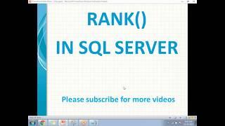 SQL Rank function