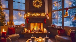 Christmas Cabin Ambience with Christmas Instrumental Music & Christmas Fireplace 🪵🔥✨🎄