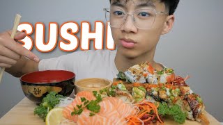 SUSHI *Salmon Sashimi, Philadelphia Roll and Godzilla Roll with Miso Soup | N.E Let's Eat