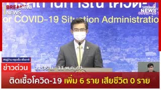 Breaking News : ไทยติดเชื้อเพิ่ม 6 ราย ไม่มีผู้เสียชีวิตเพิ่ม ยอดติดเชื้อสะสม 3,015 ราย