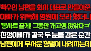 【반전 신청사연】백수 남편을 회사 대표로 만들어준 아빠가 입원했는데도 남편은 문병조차 오지 않았다. 아빠가 눈을 감는 순간, 남편 인생이 나락으로 떨어졌다.